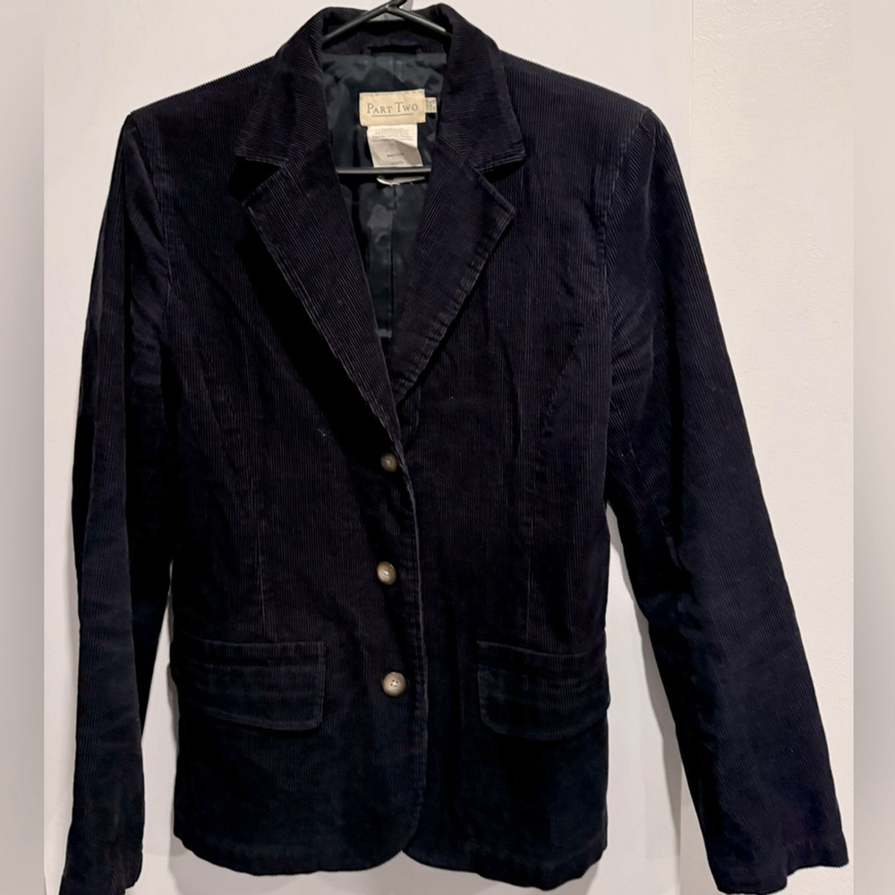 Vintage Part Two Corduroy blazer jacket shacket black 3 button pockets classic 8